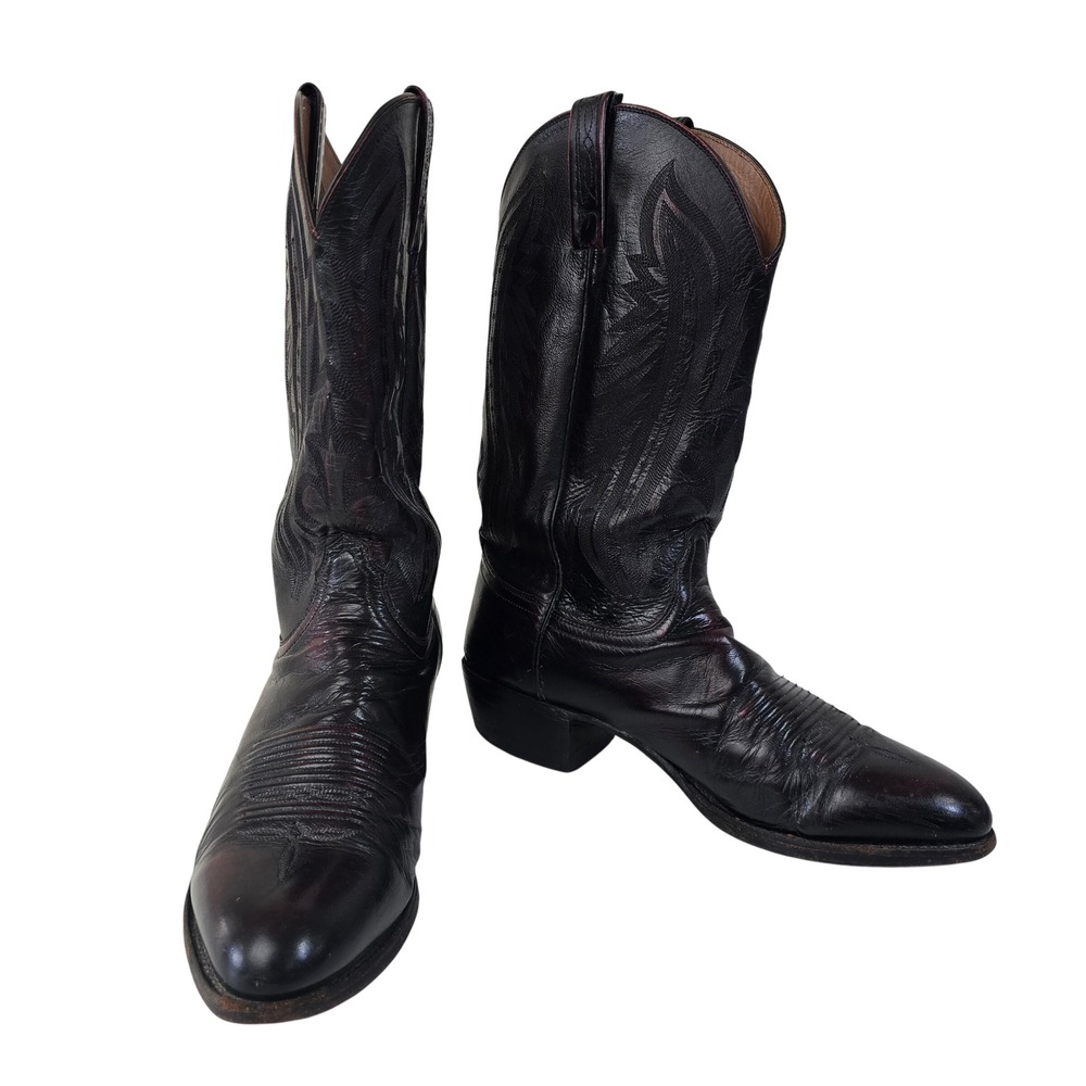 Lucchese Mens Black Cherry Leather Western Cowboy‎ Boots T3012R4 Size 11.5 D